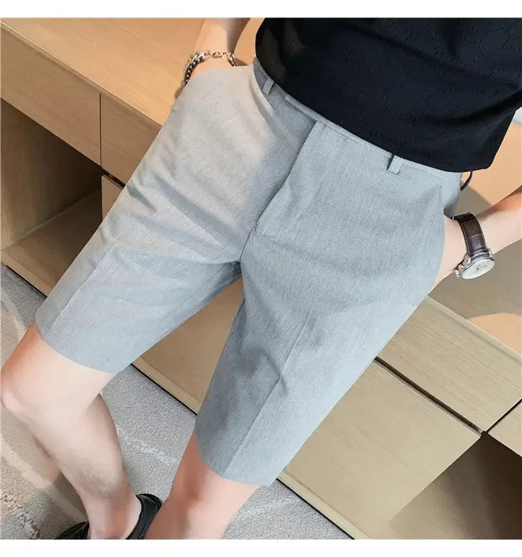 Suit Shorts Summer Men's Pants Straight-leg Casual Handsome Small Trousers Versatile Five-quarter Pants Loose Causal Chic Pants