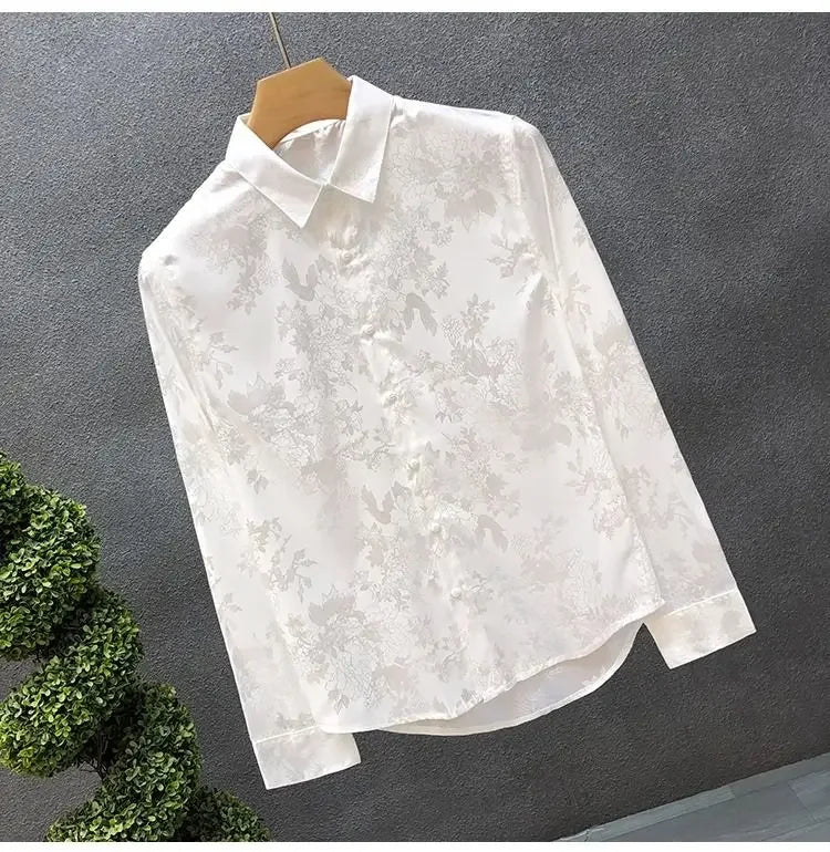 Men's High-end Shirt Spring and Autumn Summer Long-sleeved Handsome Dark Pattern Shirt Slim and Trendy Brand Versatile Top
