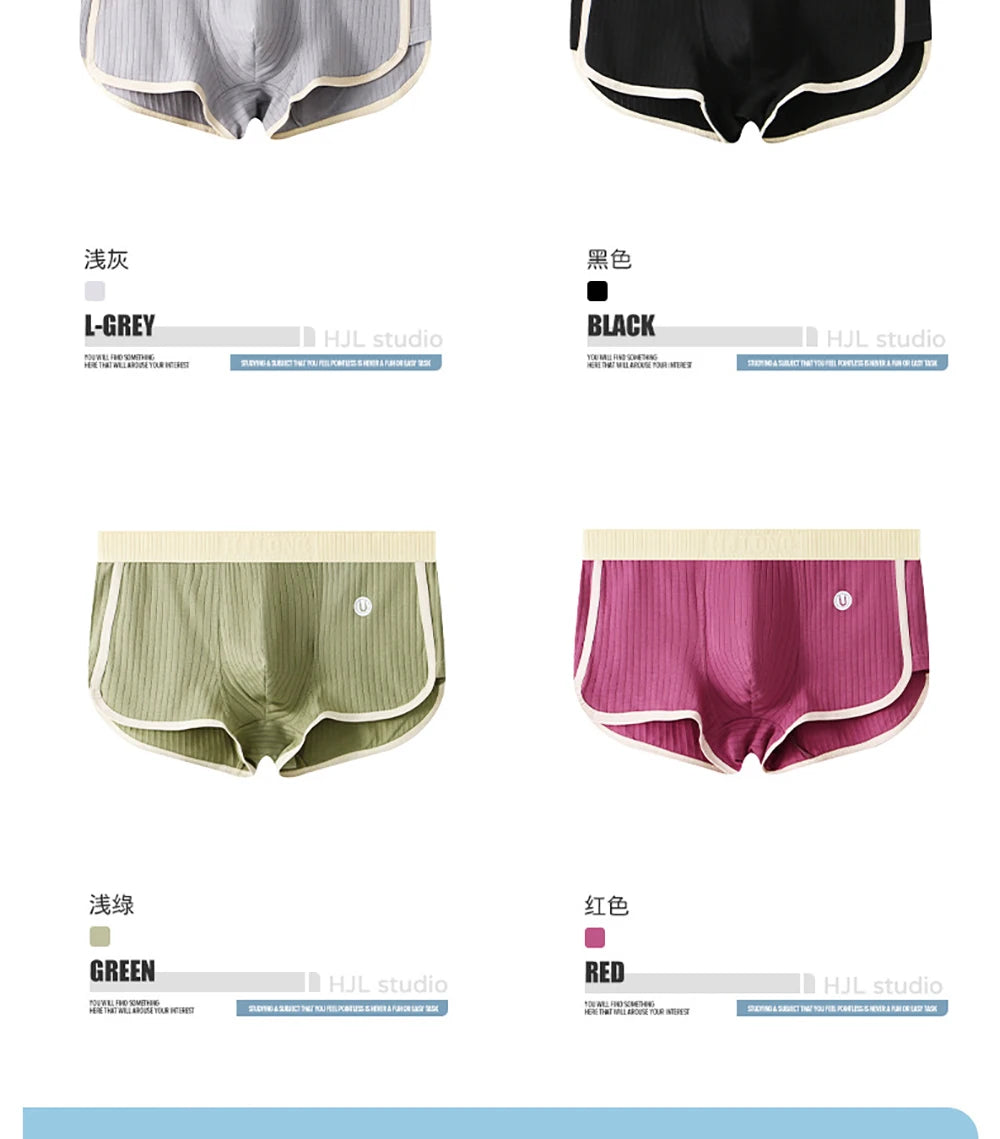 3PCS/Pack 100% Cotton Solid Striped Men's Boxer Sexy Breathable Mesh U Crotch Underwear High Elastic Widen Waistband Underpants