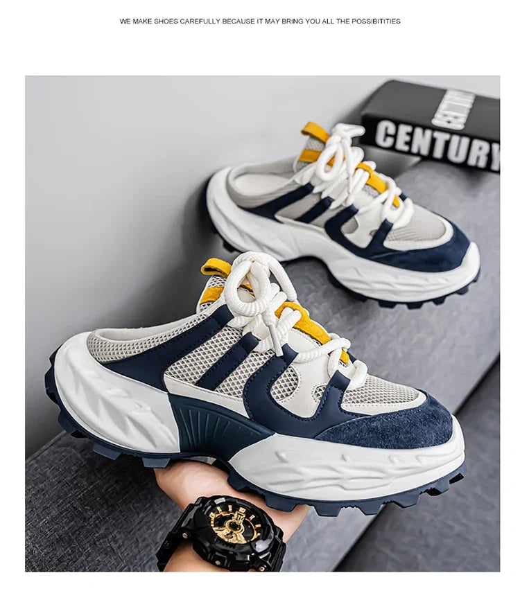 Sneakers for Men Fashion Green Half Breathable Summer Chunky Shoes Men Streetwear Platform Sneakers Man Sports Casual Shoes 2025