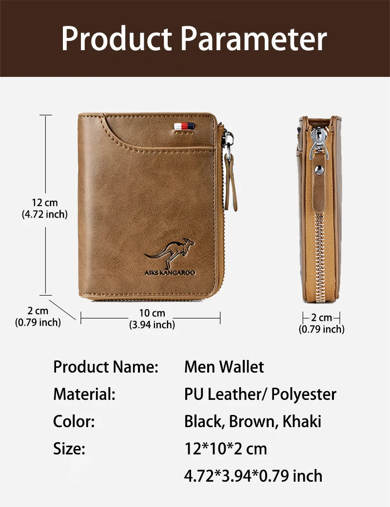 Men's Wallet PU Leather Business Card Holder Zipper Purse for Men RFID Protection Purses Luxury Designer Money Bag Male Gift