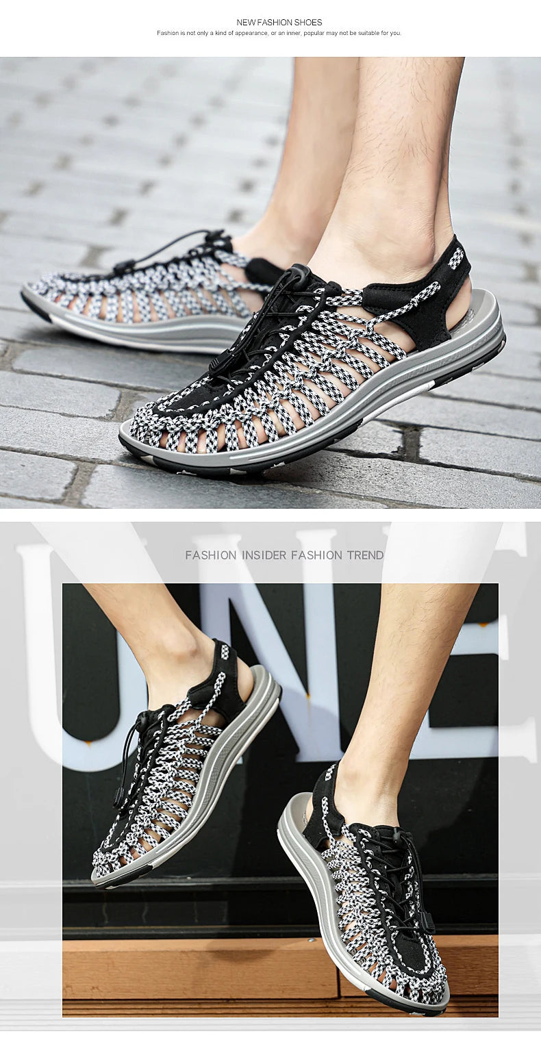 Summer Men Sandals Weaving Design Beach Sandals Breathable Casual Flat Roman Mens Shoes Outdoor Couples Sandals