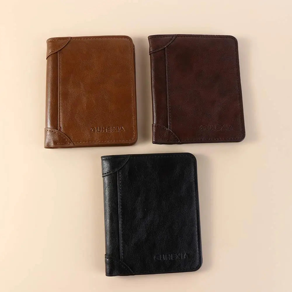 Leather 2 Fold Wallets Urban Recreational Style Soft Men's Short Wallet Multifunction Solid Color Male Leather Purse Shopping
