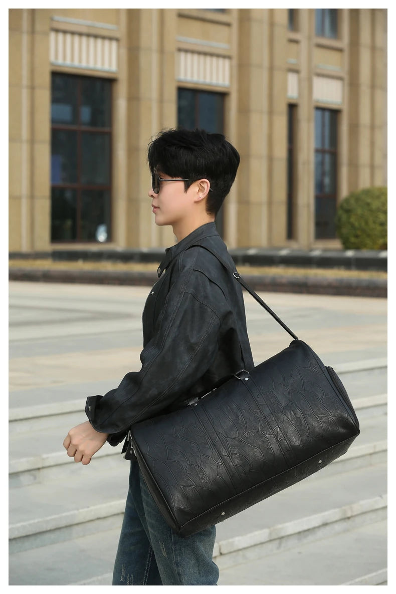 Soft Leather Travel Bag Large Capacity Fashion Weekend Bag Handle Bag Lightweight Sports Gym Bag With Separate Shoe Compartment