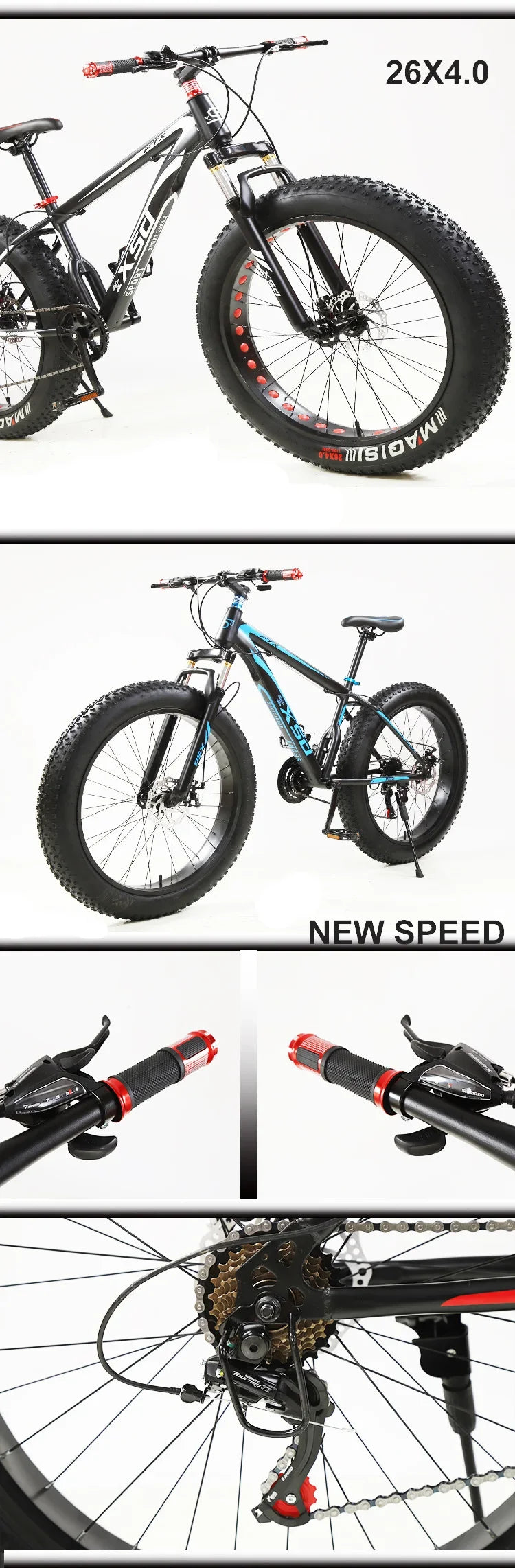 -For 26 X4.0 Fat Tire Men Desert Snow Bike Dual Disc Brake Variable Speed Thick Tire Bicycle