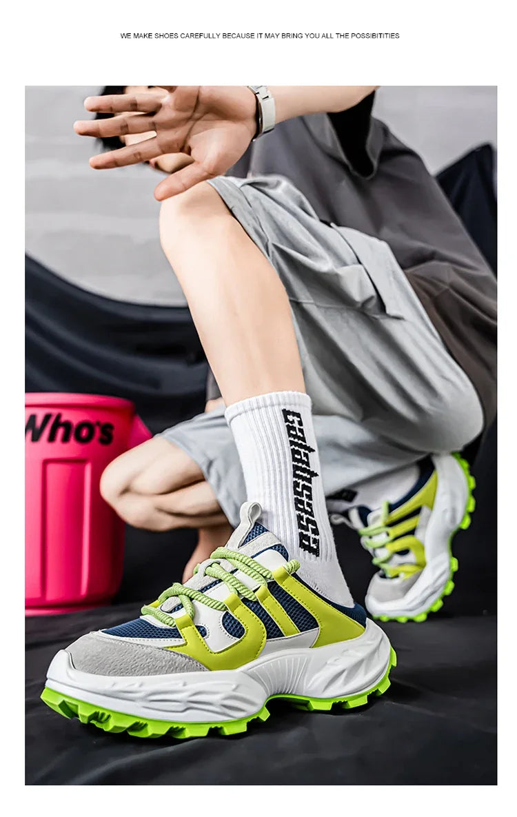 Sneakers for Men Fashion Green Half Breathable Summer Chunky Shoes Men Streetwear Platform Sneakers Man Sports Casual Shoes 2025