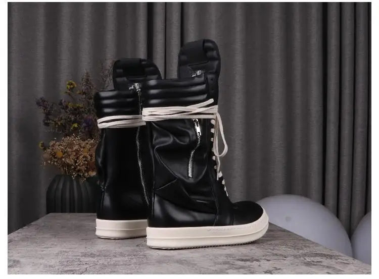 Women's Boots Leather Shoes for Man Motorcycle Boots High-tops Men's Casual Shoes Fashion Black Women's Sneakers