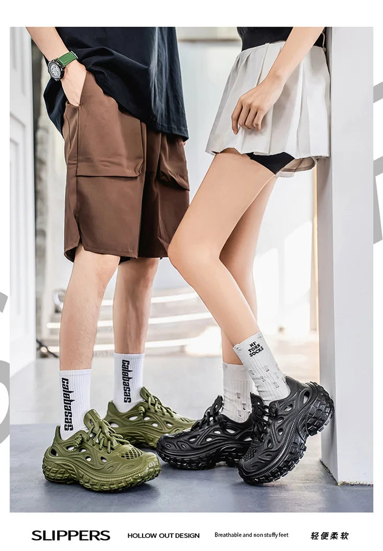 Sandals for Men Outdoor Non-slip Tire Sole Hole Shoes Hollow Breathable Men's Sandals Beach Lightweight Platform Sneakers Men