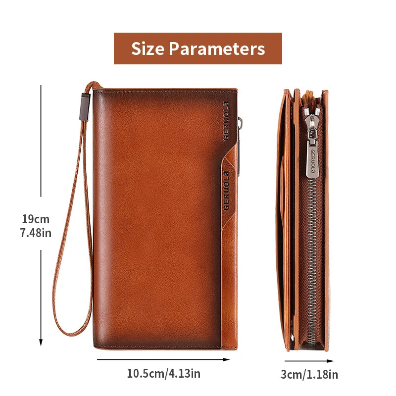 New Men's Genuine Leather Wallet Long Cowhide Handbag Travel Lightweight Minimalist Large Capacity Anti-Theft Gradient Yellow Br