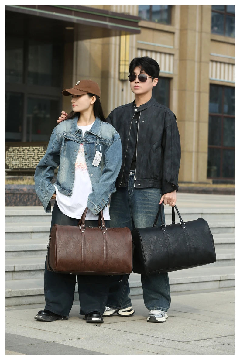 Soft Leather Travel Bag Large Capacity Fashion Weekend Bag Handle Bag Lightweight Sports Gym Bag With Separate Shoe Compartment