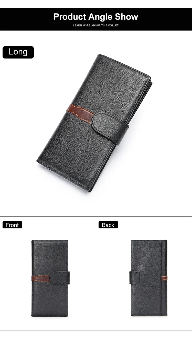Business Leather Wallet for ID Porte Cartes Card Case Paper Money Photo Ticket Slots Passport Cover Snap Long Short Male Wallet