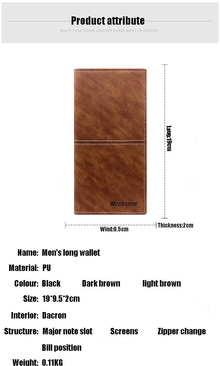 Men's Leather Wallet ID Card Holder Purse Checkbook Long Clutch Bifold Business Money Bag Man Wallets Cartera Hombre Carteras