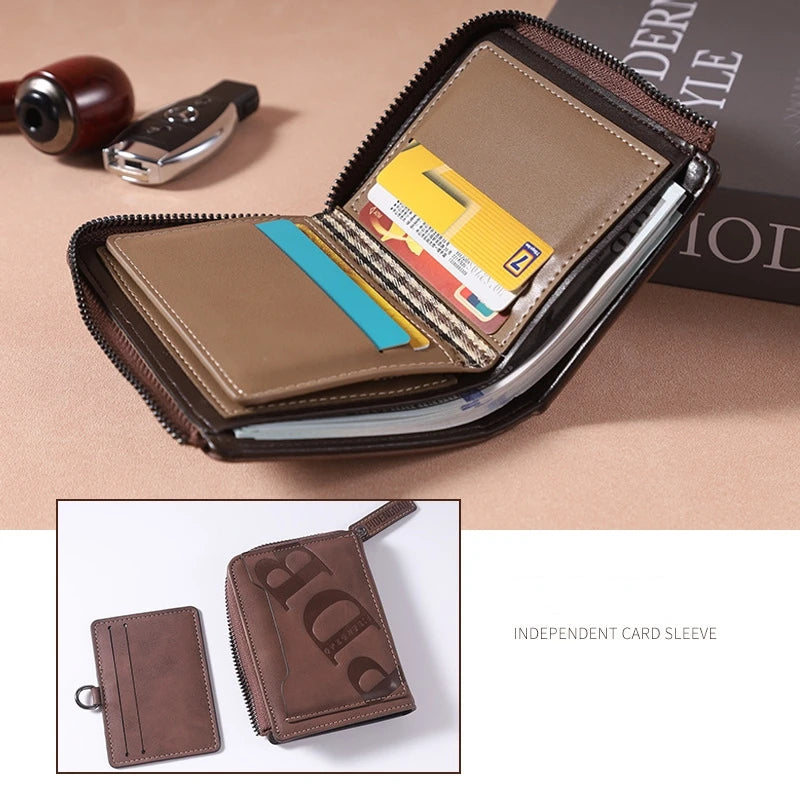 Trendy Wallet Men's PU Leather Male Short Zipper Simple Card Holder Soft Leather Money Clip Retro Coin Purse Gifts for Students