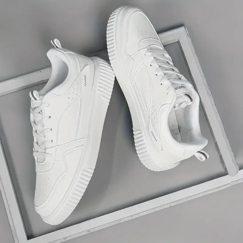 White Sneakers for Men New Casual Shoes PU Leather Tennis Shoe Non Slip Athletic Shoes Breathable Comfort Walking Shoes