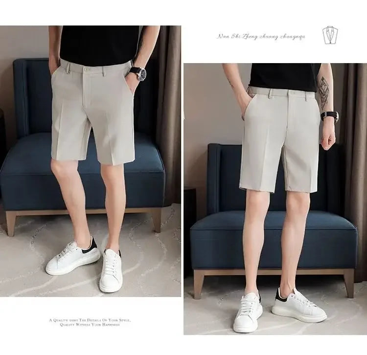 Men's Suit Shorts Summer Simple Slim Straight Handsome New Chic Solid Color Thin Five-point Trousers High-end Casual Trousers