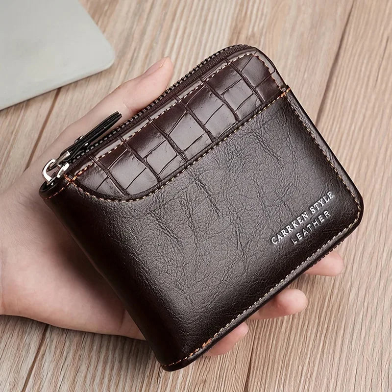 Leather Men's Wallet Luxury Mens Purse Male Zipper Card Holders With Coin Pocket Rfid Wallets Gifts For Men Money Bag
