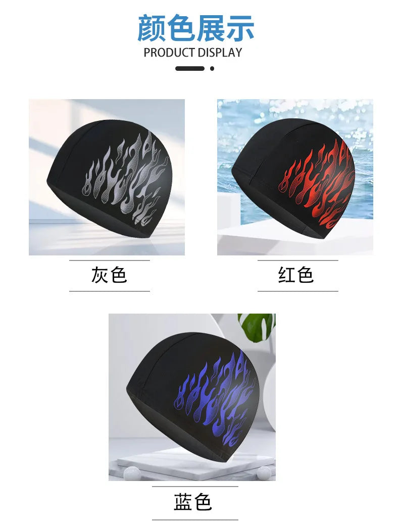 Men's Swimming Caps Large Size High Elastic Breathable Nylon Swim Cap Fashion Printing Ear Protection Men Male Swimming Cap Hat