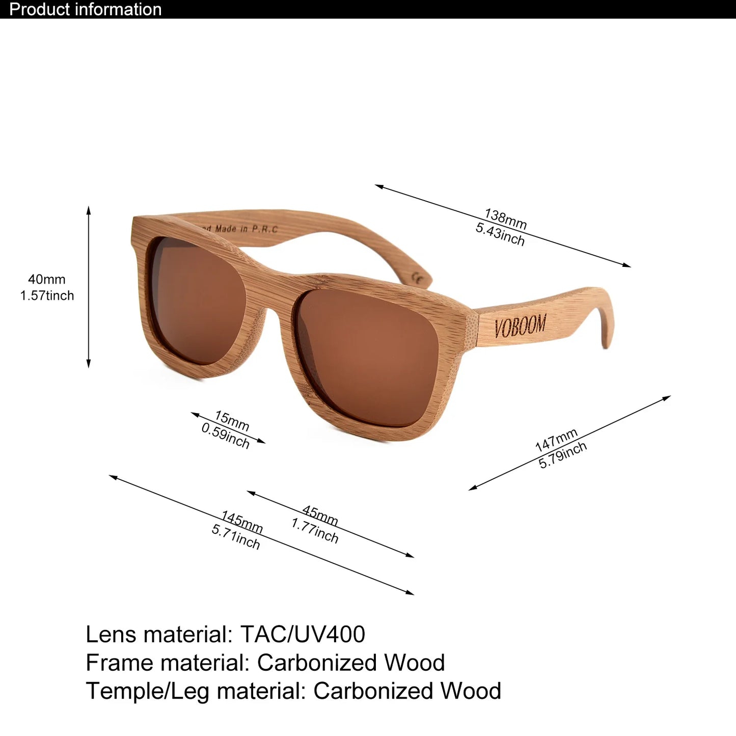 VOBOOM Men Wood Sunglasses Women Bamboo Glasses For Polarized Mirror Sun Glasses Handmade Colorful Eyewear Mirror Shades