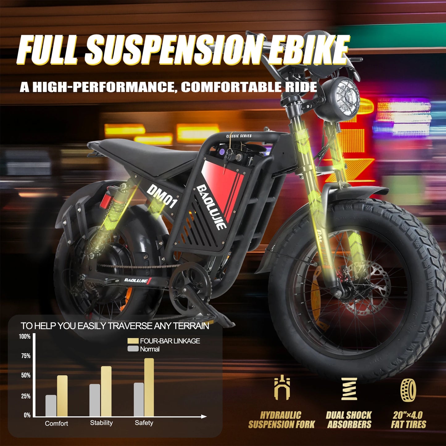 OEM DM01 Electric Motorcycles Peak 3000W Brushless Gearless Motors 60V 30AH Lithium Battery Max Speed 42MPH Adult Off Road Ebike