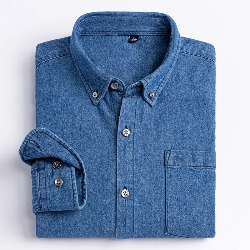 New men's long-sleeved shirt 100% cotton denim spring/summer casual non-ironing high quality breathable plus size solid color