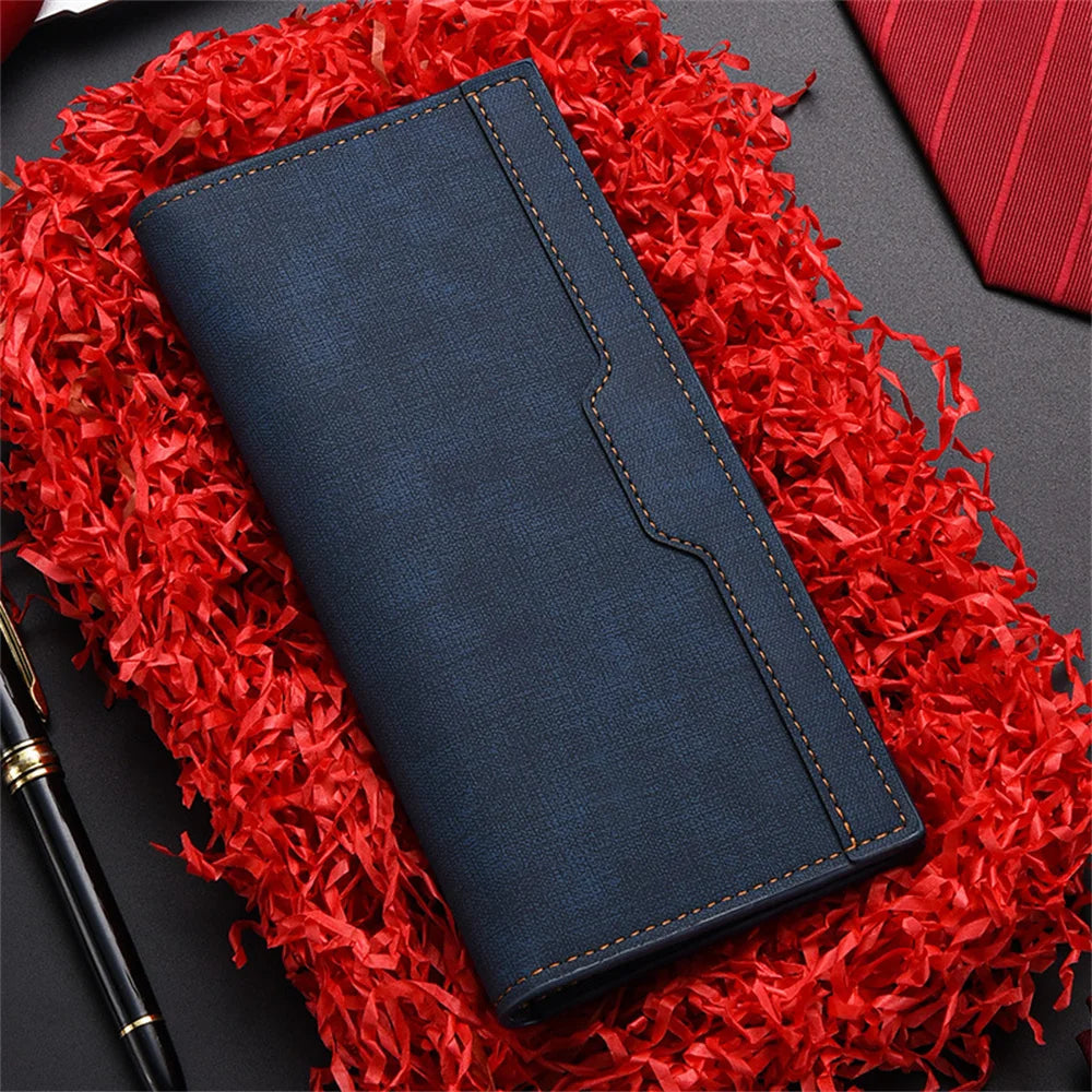 Men's Long Wallet Driver's Licence ID Wallet Card Case Leather Business Wallet Large Capacity Money Clip Simple Card Holder