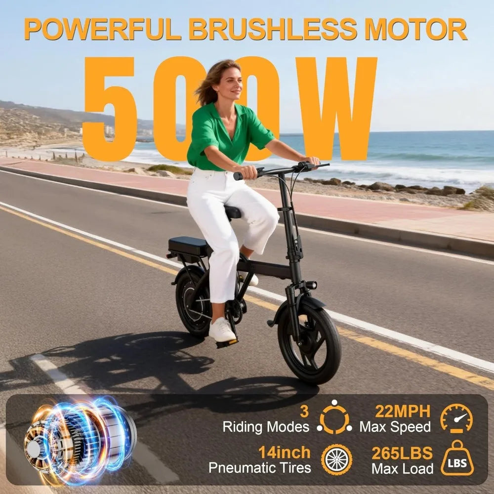 Only orange is in stock.500W Motor, 22 MPH Max Speed Folding Ebike,  Electric Bicycles, Max 30/40 Miles Range