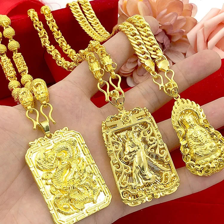 Goldpure 9999 24K real gold jewelry men's necklace Guanyin necklace Guanyin necklace pendant domineering luxurygift