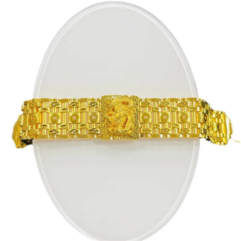 NovaGlod Exquisite craftsmanship 24K real gold embossed dragon bracelet money watch bracelet men's domineering dragon 9999 hand