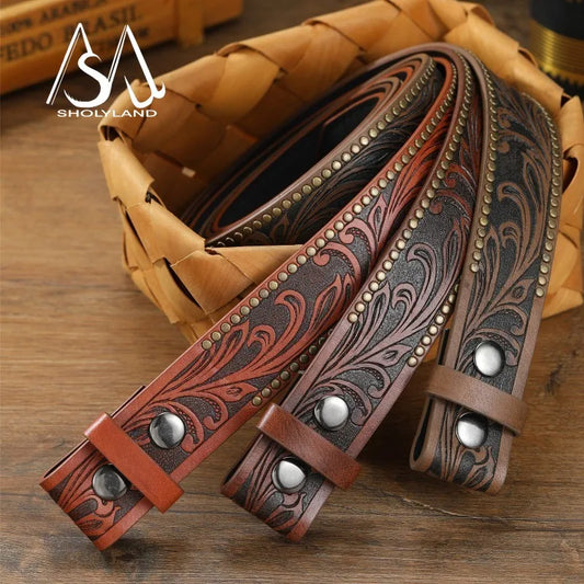 New High-quality Punk Style Belt Daily Retro Trend Embossed Plate Buckle PU Leather Buckle Belt Western Denim Belt for Men