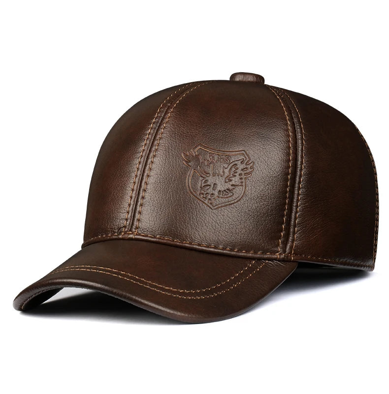 Warm Hat Man 2024 Winter Genuine Leather Baseball Caps Male Casual Cowhide Belt Ear Protect Sport Hockey Hunt Flight Casquette