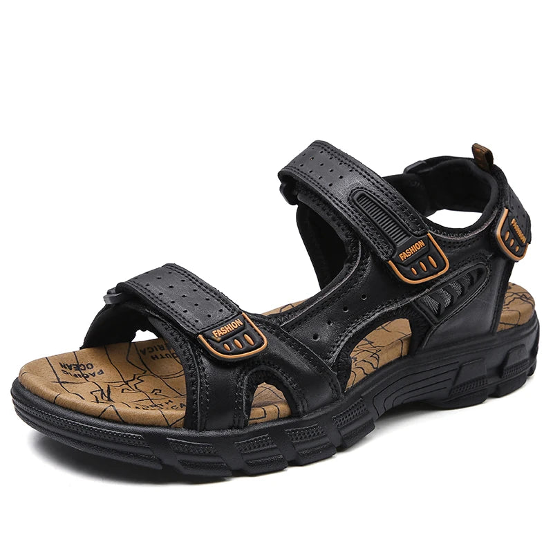 Men's shoes summer plus size shoes hollow soft bottom layer cowhide sandals casual sandals light outdoor beach shoes 38-46