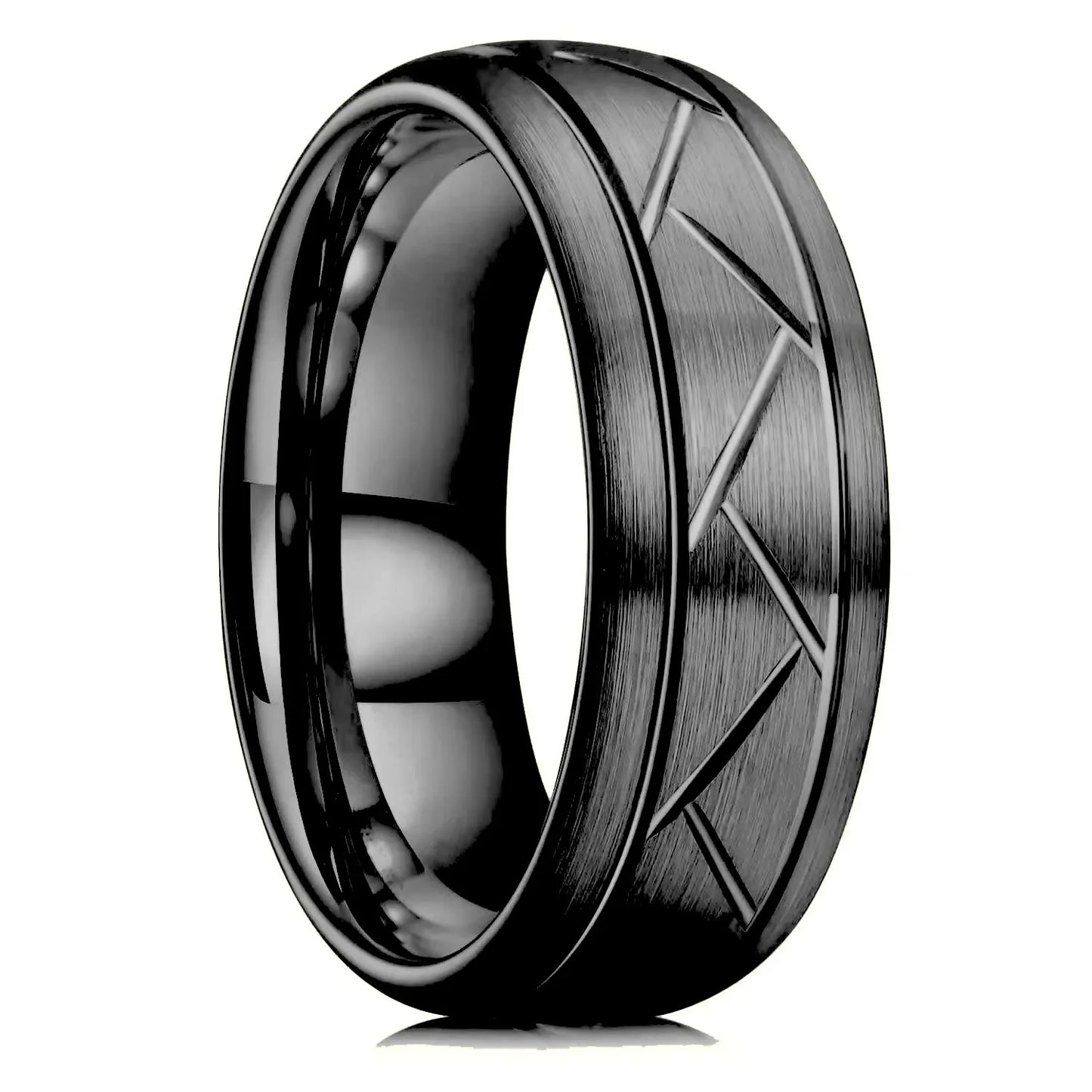 Fashion Men 8mm Rose Gold Color Stainless Steel Rings Double Groove Pattern Promise Rings For Men Wedding Jewelry Accessories