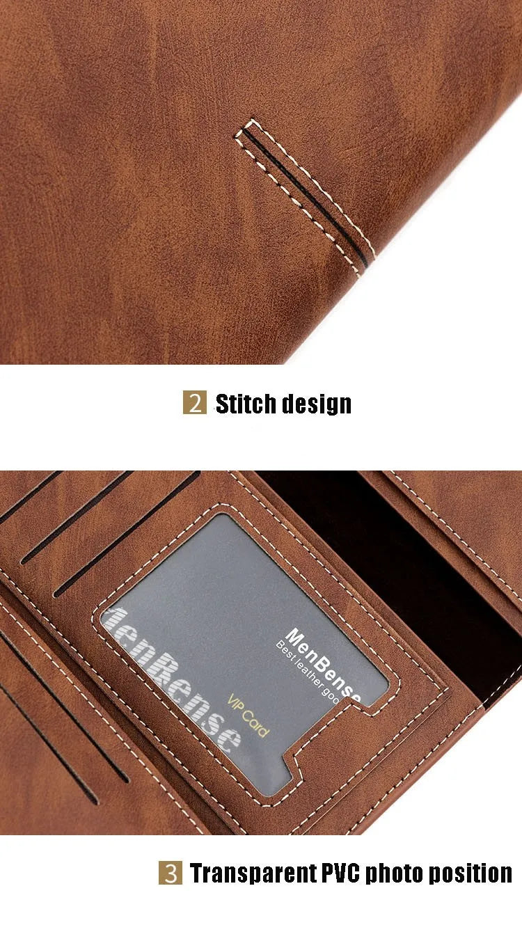 Men's Leather Wallet ID Card Holder Purse Checkbook Long Clutch Bifold Business Money Bag Man Wallets Cartera Hombre Carteras