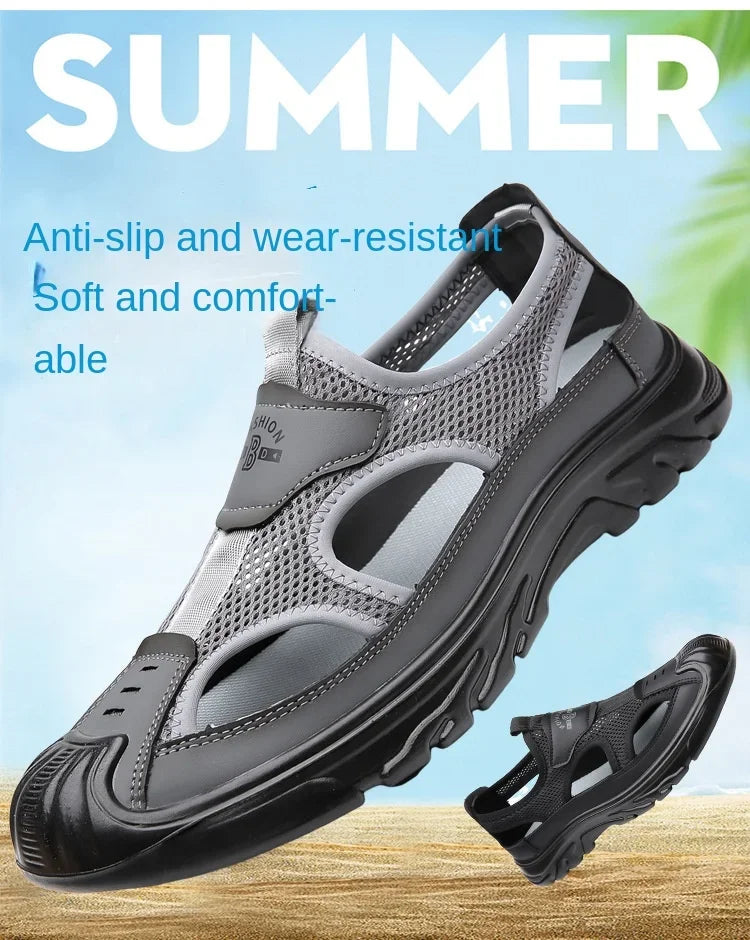 2025 Summer Beach Sandals for Men New Hollow Men's Sandals Outdoor Breathable Mens Bag Head Mesh Casual Shoes Zapatillas Hombre