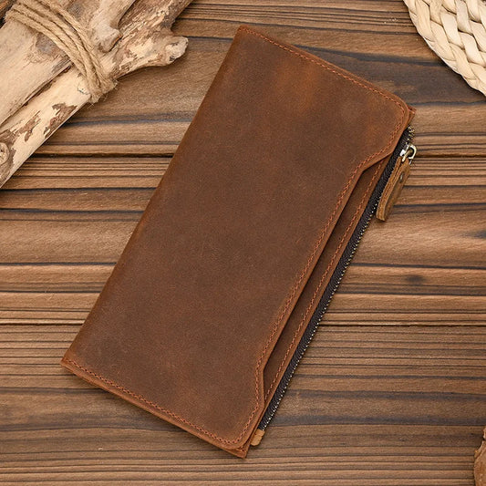 Genuine leather cash wallets vintage leather purse men women clip purse wallet luxury brand designer long wallet for male female