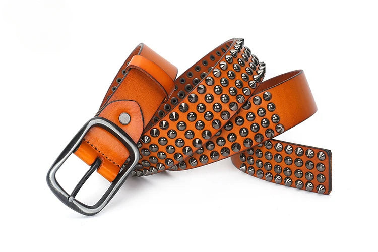 Men Belt Genuine Leather Heavy Metal Rivet Punk Belts For Men Rock Stud Cowboy Men Ceinture Homme Waist Belt Cinturon Mujer