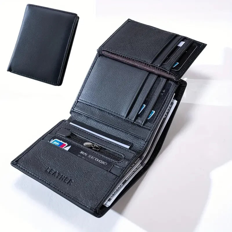 men's wallet Genuine Leather Wallets For Men Coin Purse Vintage Vertical Short  Credit Card Holder Money Bag Men's RFID wallet