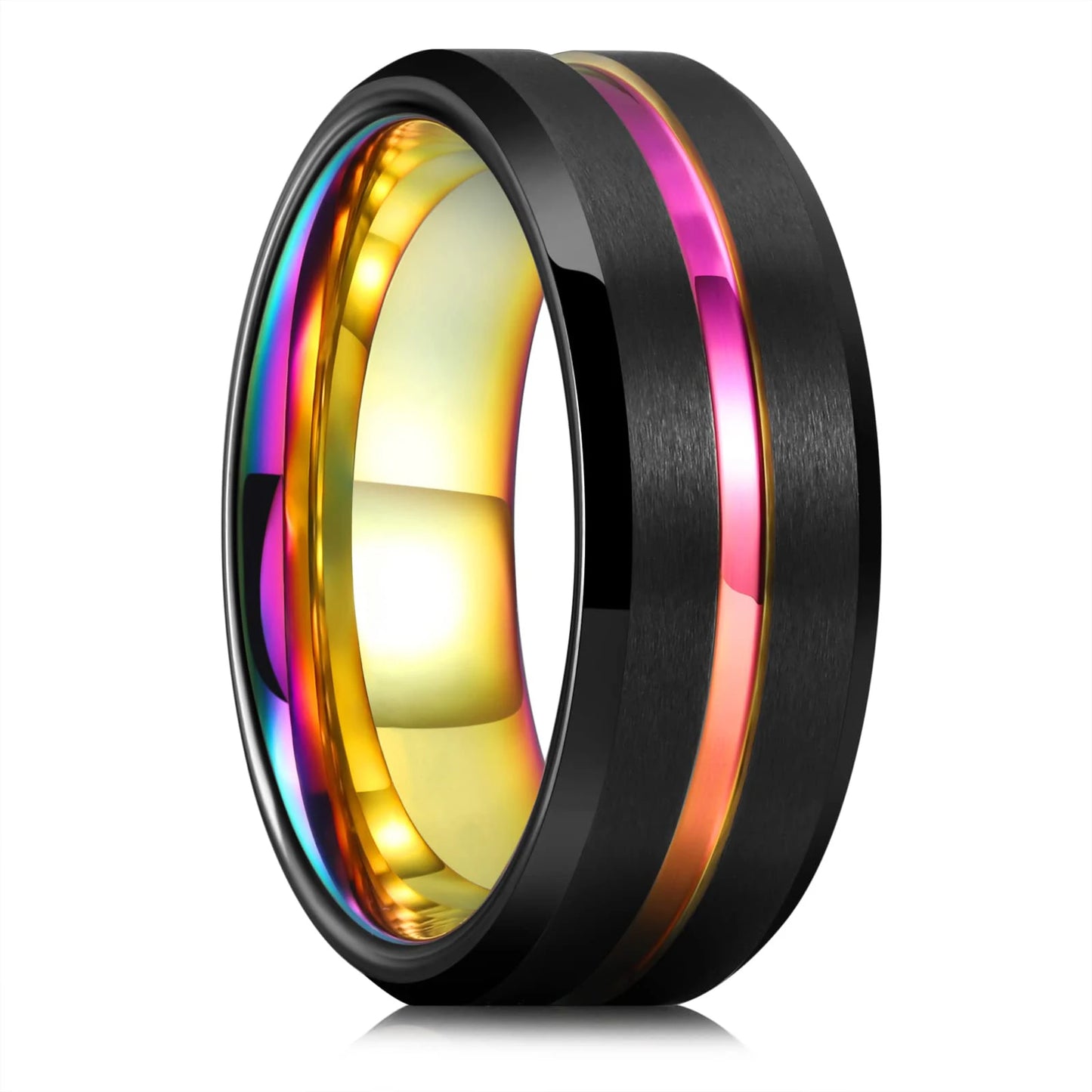 Fashion Men 8mm Rose Gold Color Stainless Steel Rings Double Groove Pattern Promise Rings For Men Wedding Jewelry Accessories