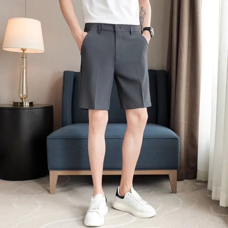 Men's Suit Shorts Summer Simple Slim Straight Handsome New Chic Solid Color Thin Five-point Trousers High-end Casual Trousers