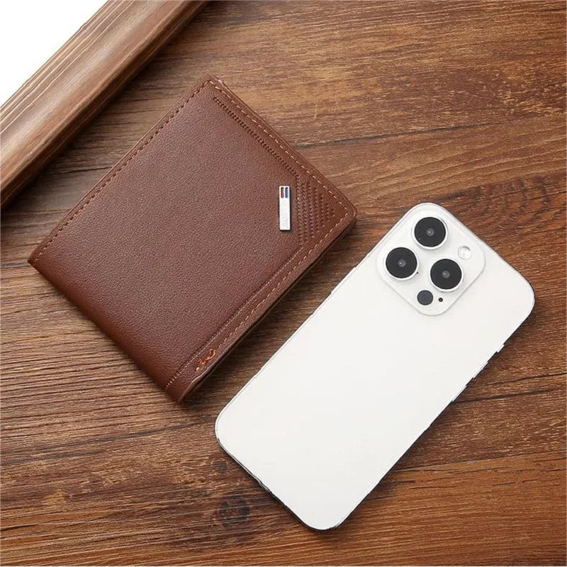 Men's Short Leather Slim Wallets Business Man Money Clip Credit Card Holder Purse Thin Minimalist Bifold Wallet