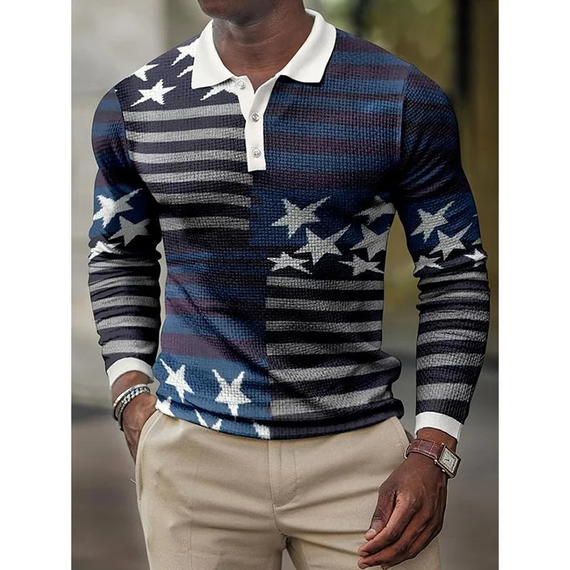 European And American Men's High-quality Long Sleeved Polo Shirt Hot Selling Long Sleeve Digital Printing Tops