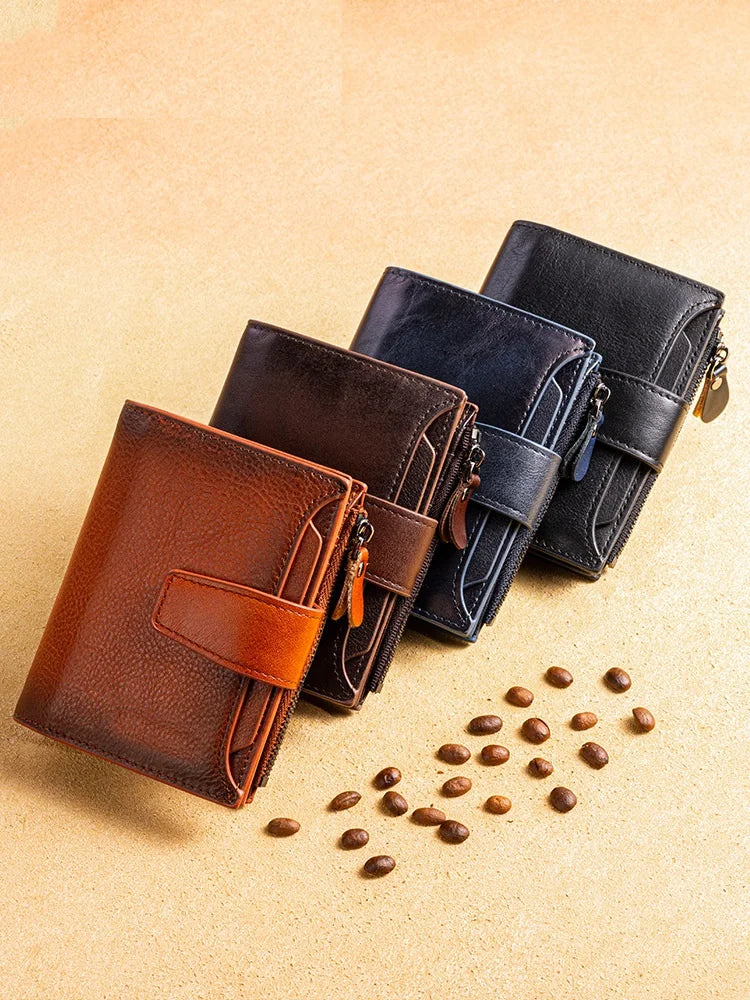Short Genuine leather Wallet for Man Daily Real Cow Leather Purse 2025 New Boys RFID Card Holder Coin Purse