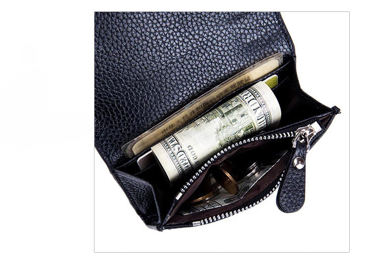 Genuine Leather Wallet Women Casual Simple Female Short Small Wallets Coin Purse Card Holder Men Money Bag with Zipper Pocket
