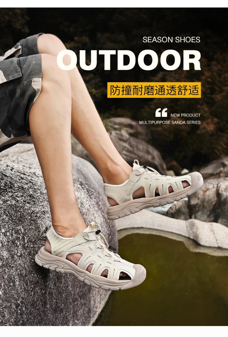 Jumpmore Fashion Men's Leather Sandals Summer Outdoor Hiking Shoes Size 38-45