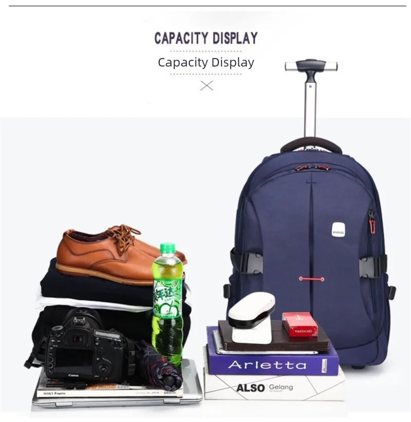 Airline Approved Carry On Backpack for Men Large Capacity Luggage with Telescopic Handle Durable Wheels TSA Friendly Travel Bag