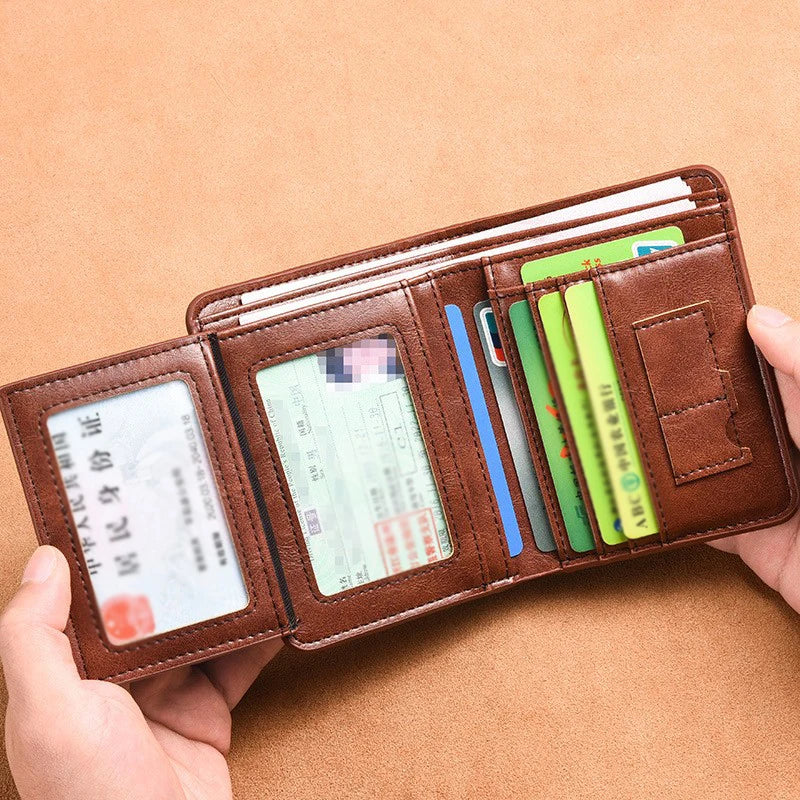 Men's wallet, wallet, integrated card bag, multifunctional vertical three fold leather wallet