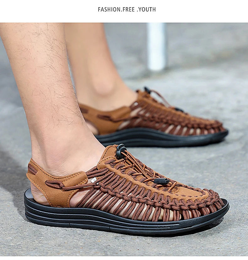 Men's braided casual outdoor sandals oversized sandals summer breathable oversized traceable shoes Roman sandals design Logo