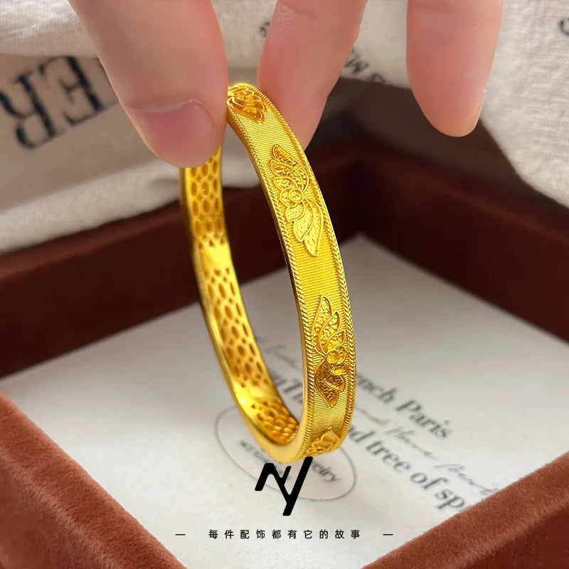 24k Gold Real 9999 Golden Broken Bingbing Bangles Flash Solid Bracelet Women's Temperament Fine Jewelry Set Ring Bracelet
