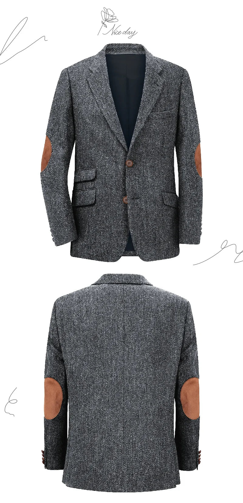 Men's Blazer Herringbone Single Breasted Casual Elegant Man Suit Jackets Coat Men's Stage Clothing Clothing-for-men Male Clothes