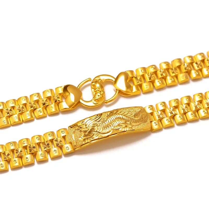 Imitation 24K Real Gold Chinese Dragon Pattern Bracelet Men's Carven Design Big Bracelet Gold Version Domineering Watch Chain